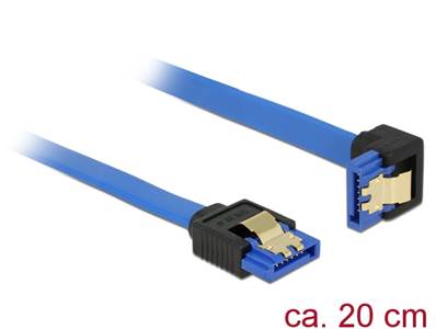 Câble SATA 6 Gb/s femelle droit > SATA femelle coudé vers le bas 20 cm bleu avec attaches en or
