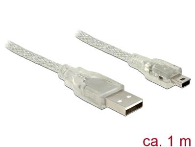 Câble USB 2.0 Type-A mâle > USB 2.0 Mini-B mâle 1 m transparent