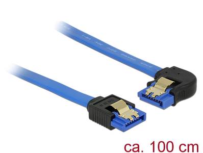 Câble SATA 6 Gb/s femelle droit > SATA femelle coudé à gauche 100 cm bleu avec attaches en or