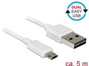 Câble EASY-USB 2.0 Type-A mâle > EASY-USB 2.0 Type Micro-B mâle 5 m blanc