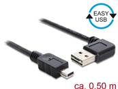 Câble EASY-USB 2.0 Type-A mâle coudé vers la gauche / droite > USB 2.0 Type Mini-B mâle 0,5 m