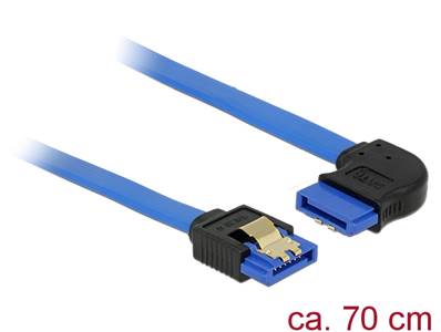 Câble SATA 6 Gb/s femelle droit > SATA femelle coudé à droite 70 cm bleu avec attaches en or