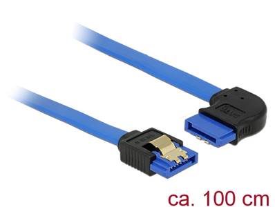 Câble SATA 6 Gb/s femelle droit > SATA femelle coudé à droite 100 cm bleu avec attaches en or