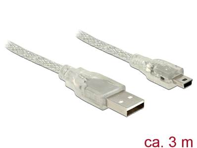 Câble USB 2.0 Type-A mâle > USB 2.0 Mini-B mâle 3 m transparent