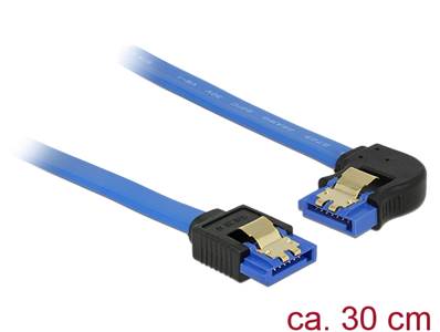 Câble SATA 6 Gb/s femelle droit > SATA femelle coudé à gauche 30 cm bleu avec attaches en or