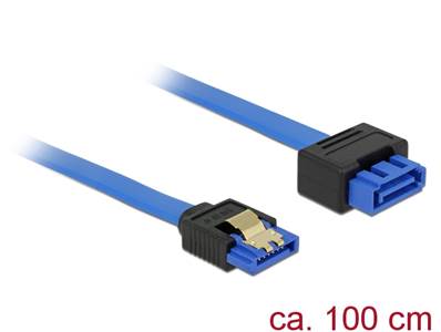 Câble prolongateur SATA 6 Gb/s femelle droit > SATA mâle droit 100 cm bleu à verrouillage