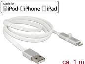 Câble USB de données et d'alimentation pour appareils Apple et Micro USB 1 m blancs