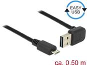 Câble EASY-USB 2.0 Type-A mâle coudé vers le haut / bas > USB 2.0 Type Micro-B mâle 0,5 m